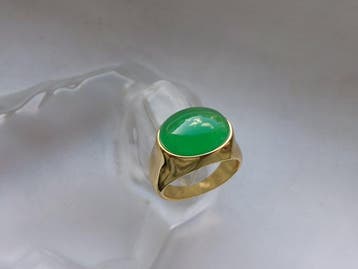 Zilver, chrysoprase - Ring - Art Deco-stijl
