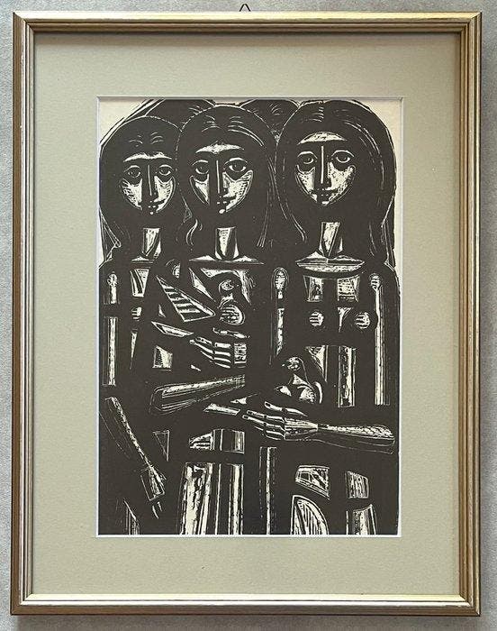 Tassos Alevizos (1914–1985) - Girls with Pigeons, Antiek en Kunst, Antiek | Overige Antiek