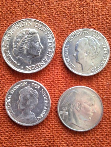 Pays-Bas, Belgique. Lot de 4 monnaies (Sans prix de réserve)