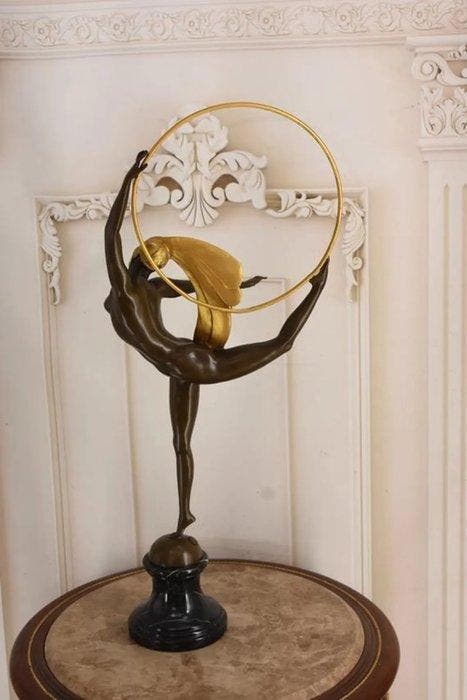 sculptuur, Sculpture, Stunning Art Deco Bronze Hoop Dancer –, Antiquités & Art, Curiosités & Brocante