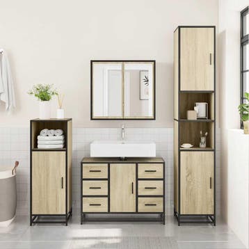 vidaXL Wastafelkast 80x33x60 cm bewerkt hout sonoma, Verzenden, Nieuw