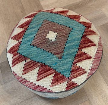 Pouf - Poef Kelim ( inutilisé ) - fait main - Laine et bois, Nieuw