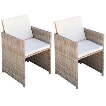 vidaXL Tuinstoelen 2 st met kussens poly rattan beige, Verzenden
