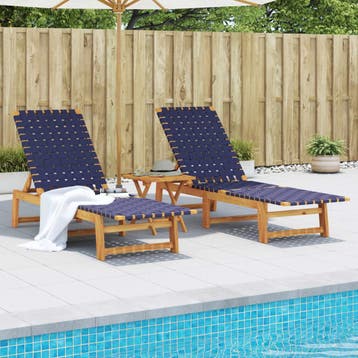 vidaXL Ligbedden 2 st met tafel massief acaciahout, Tuin en Terras, Verzenden, Nieuw