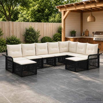 vidaXL Tuinbank Set 9 st Zwart en Crème Wit poly rattan, Verzenden, Nieuw