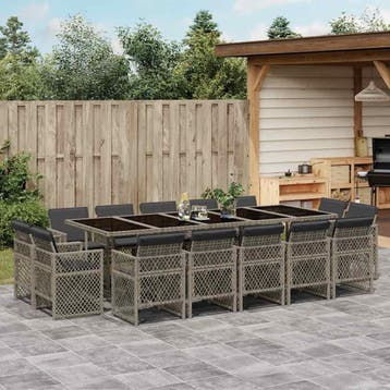 vidaXL 15-delige Tuinset met kussens poly rattan grijs, Verzenden, Tuinset