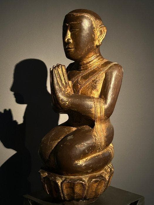Boeddhistische monnik - 46 cm - Hout - Birma/Myanmar -, Antiquités & Art, Art | Art non-occidental