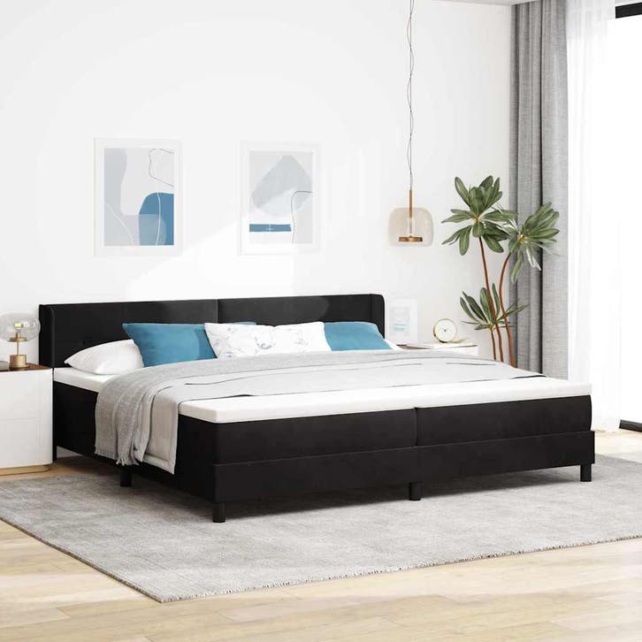 vidaXL Boxspring bed met hoofdeinde Zwart 200 x 200 cm, Maison & Meubles, Chambre à coucher | Lits, Envoi