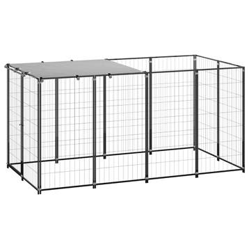 vidaXL Hondenkennel 2,42 m² staal zwart, Verzenden