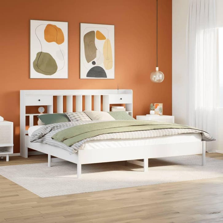 vidaXL Bed met boekenkast zonder matras grenenhout wit, Huis en Inrichting, Slaapkamer | Bedden, Nieuw, Verzenden