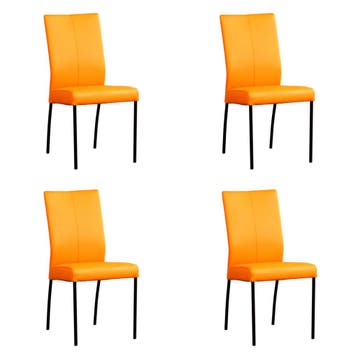 Set van 4 Leren eetkamerstoelen Comfort - Toledo Mandarin, Ophalen of Verzenden