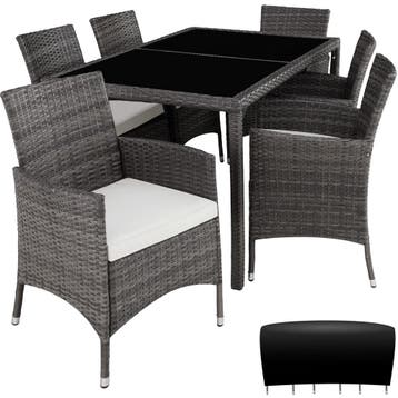 tectake Wicker zitgroep Porto 6+1 met beschermhoes - grijs/w, Verzenden, Nieuw