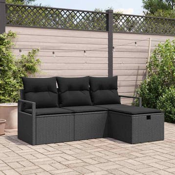 vidaXL Bankstel 4 st 4-Aantal zitplaatsen Zwart poly rattan, Tuin en Terras, Verzenden, Nieuw