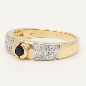 Bague - 14 carats Or jaune, Or blanc Saphir - Diamant