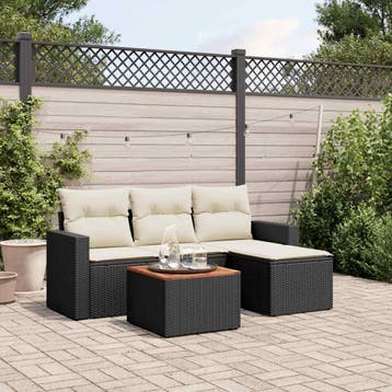 vidaXL 5-delige Loungeset met kussens poly rattan zwart, Verzenden, Loungeset