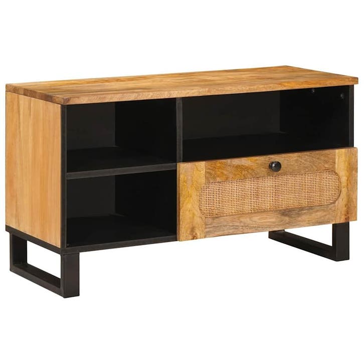 vidaXL TV Kast met lade Bruin 80 x 33 x 46 cm Massief Mango, Maison & Meubles, Accessoires pour la Maison | Étagères pour CD & DVD