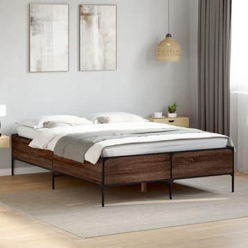 vidaXL Bedframe bewerkt hout metaal bruin eikenkleur 140x200, Huis en Inrichting, Slaapkamer | Bedden, Verzenden, Nieuw