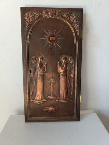 Ancienne porte du Tabernacle - 26 × 50 cm - Cuivre, Laiton,, Antiquités & Art