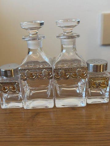Tafelservies (4) - transparant glas, .925 zilver - Compleet