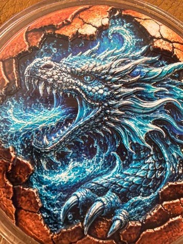 wereld. Medal Dragon Water - 5 oz (.999) (Zonder