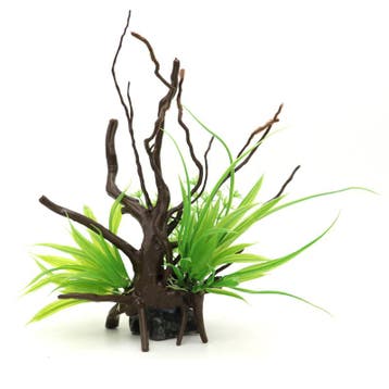 Kunstplant op hout / Aquarium decoratie As-213 (Hardscaping), Verzenden, Nieuw, Plant(en), Steen of Hout