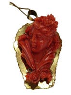 Ketting met hanger - 18 karaat Geel goud Bloedkoraal -, Handtassen en Accessoires, Antieke sieraden