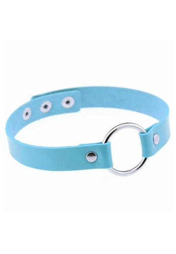 KIMU® Choker Blauw Ring Pu Leer Collar Ketting Halsband Sexy, Handtassen en Accessoires, Kettingen, Ophalen of Verzenden, Nieuw