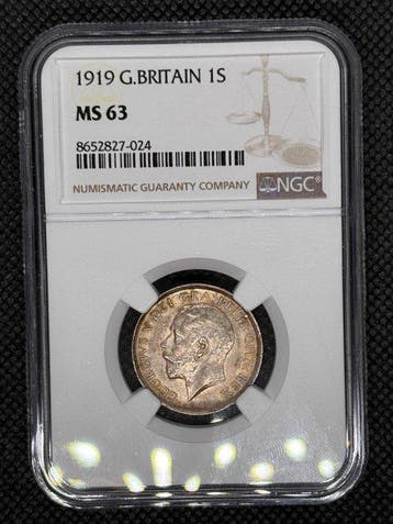 Verenigd Koninkrijk. George V. 1 Shilling 1919 NGC MS63, Postzegels en Munten