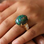 Bague - 14 carats Or jaune - 10.84ct. tw. Opale - Diamant -, Nieuw