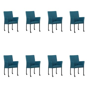 Set van 8 Leren eetkamerstoelen Comfort met wieltjes en, Ophalen of Verzenden