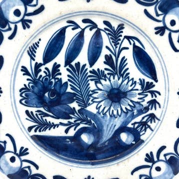 Schotel 18e eeuw - Delfts blauw ( Faience ) met gestileerd, Antiek en Kunst