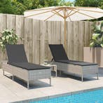 vidaXL Ligstoelen 2 st met kussen poly rattan lichtgrijs, Tuin en Terras, Verzenden, Nieuw