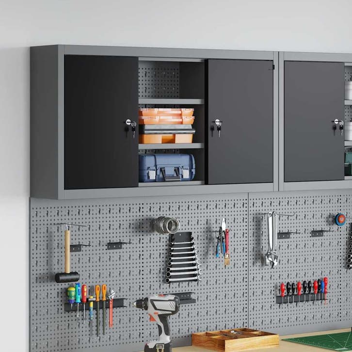 vidaXL Gereedschapskast met plank Zwart en Grijs 100 x 20 x, Doe-het-zelf en Bouw, Gereedschapskisten, Nieuw, Verzenden
