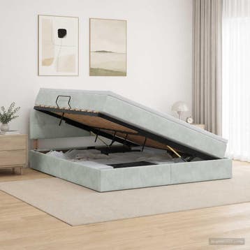 vidaXL Opbergbed met hoofdeinde Lichtgrijs 160 x 200 cm, Huis en Inrichting, Verzenden, Nieuw