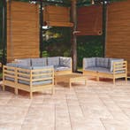vidaXL 8-delige Loungeset met grijze kussens grenenhout, Verzenden, Nieuw, Loungeset