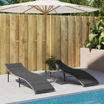 vidaXL Ligbedden 2 st met kussens poly rattan lichtgrijs, Verzenden