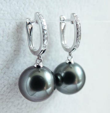 Oorbellen - 18 kt goud - Rikitea Parel - donkergroen-blauw,, Nieuw
