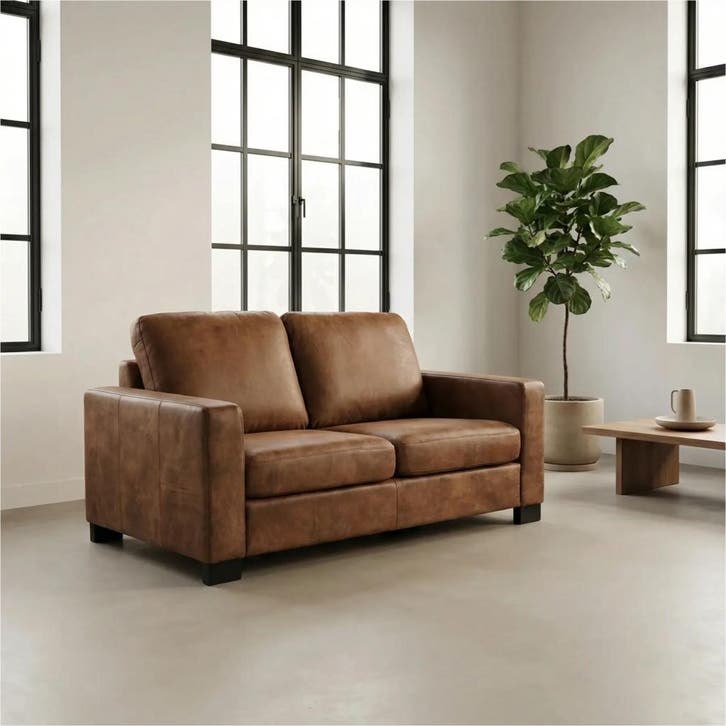 Leren bank Energy - 2 zits - Kenia Brown (bruin) - Poten, Huis en Inrichting, Zetels | Zetels, 150 tot 200 cm, 75 tot 100 cm, Nieuw