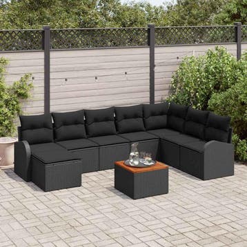 vidaXL Tuinbank Set 9 st Zwart poly rattan, Verzenden, Nieuw