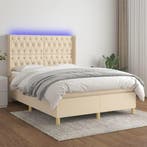 vidaXL Boxspring met matras en LED stof crèmekleurig 140x200, Verzenden, Nieuw