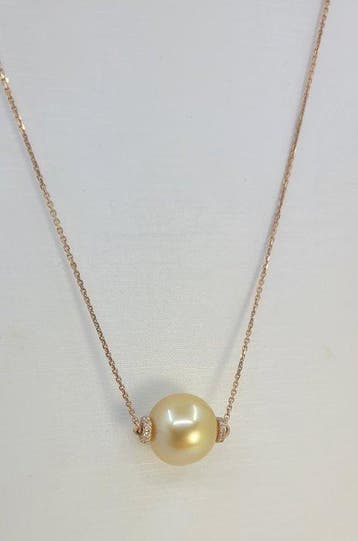 Collier avec pendentif - 18 carats Or rose, Perle des mers