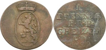 Pfennig 1829, Reuss-aeltere Linie Obergreiz Heinrich Xix..., Verzenden, België