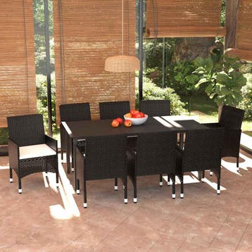 vidaXL 9-delige Tuinset met kussens poly rattan zwart, Verzenden, Nieuw, Tuinset