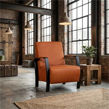 Leren fauteuil Glory - Rancho Cognac (cognac), Nieuw, Ophalen of Verzenden, 50 tot 75 cm, Industrieel, Modern