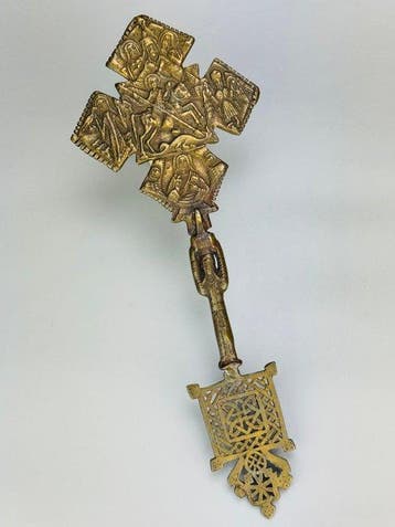 Kruis - Messing - 1960-1970 - Kruisbeeld en Sint-Joris, Antiek en Kunst