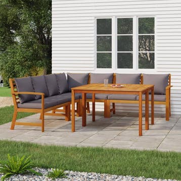 vidaXL 7-delige Tuinset met kussens massief acaciahout, Verzenden, Nieuw, Tuinset