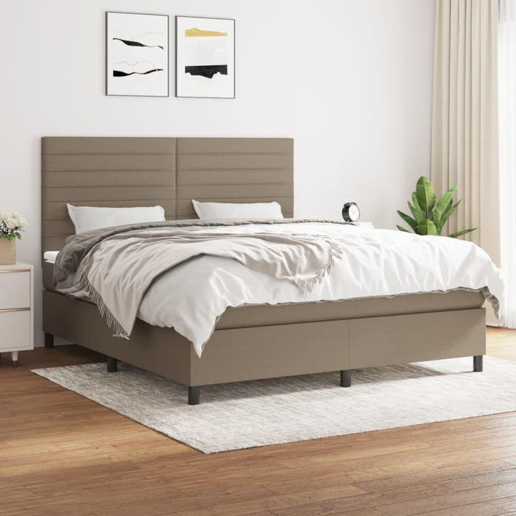 vidaXL Boxspring met matras stof taupe 160x200 cm, Huis en Inrichting, Slaapkamer | Bedden, Nieuw, Verzenden