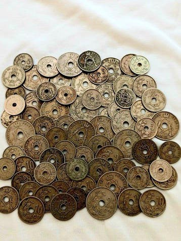 België. 1904-1930 | 76 coins | 5-10-25 centimes | Leopold, Postzegels en Munten