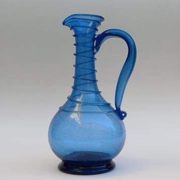 Kan - Glas - Blauw glazen Kan, Antiek en Kunst