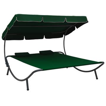 vidaXL Loungebed met luifel en kussens groen, Tuin en Terras, Verzenden, Nieuw